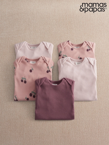 Pink - Mamas & Papas Bramble Long Sleeve Bodysuits Pack Of 5