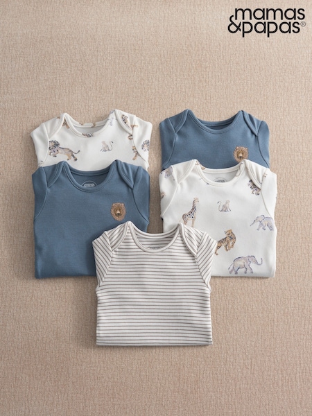 White - Mamas & Papas Safari Adventures Bodysuits Pack Of 5