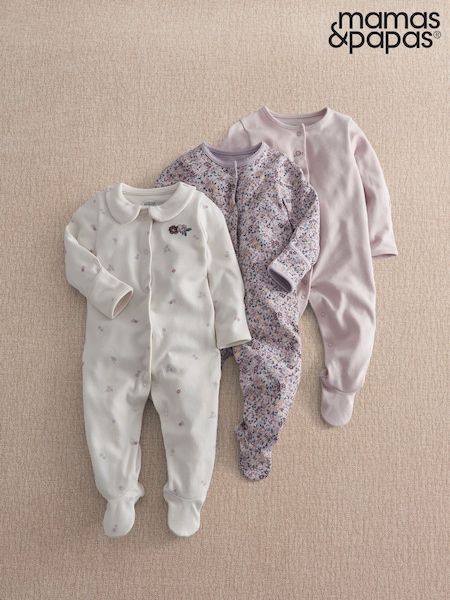 Brown - Mamas & Papas Ditsy Floral Sleepsuits Pack Of 3