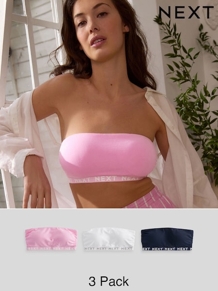 Темно-синий/розовый/белый - Cotton Rich Bandeau Bras 3 Pack (Q51869) | €16