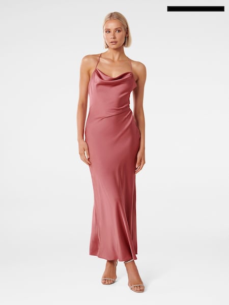 Forever New Pink Petite Ruby Tie Back Satin Midi Dress (Q52745) | €70