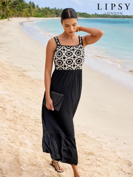 Lipsy Crochet Mix Cami Holiday Shop Maxi Dress (Q53166) | 221 LEI
