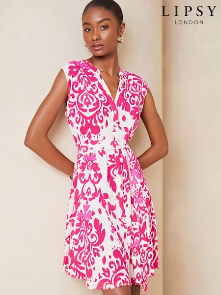 Lipsy Pink Print Sleeveless Lightweight Summer Shirt Mini Dress (Q53176) | €29