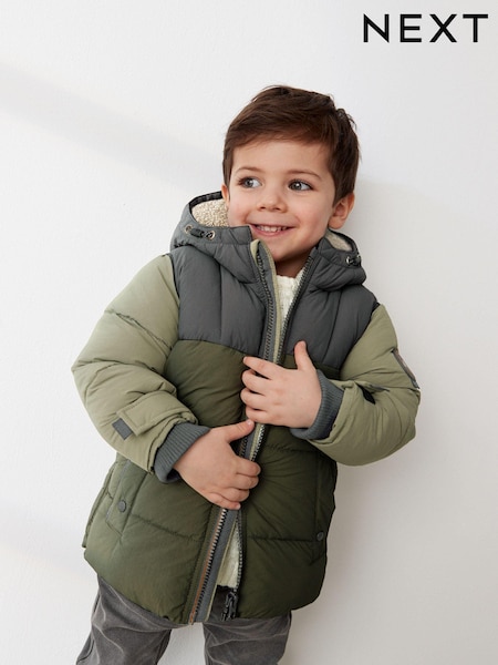 ירוק בשילוב צבעים - Borg Fleece Lined Shower Resistant Hooded Padded Coat (3mths-7yrs) (Q53228) | ‏117‏₪ - ‏134‏ ₪