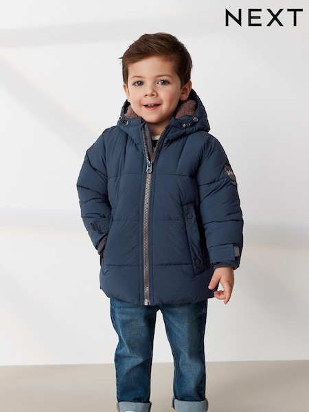 כחול כהה - Borg Fleece Lined Shower Resistant Hooded Padded Coat (3mths-7yrs) (Q53238) | ‏117‏₪ - ‏134‏ ₪