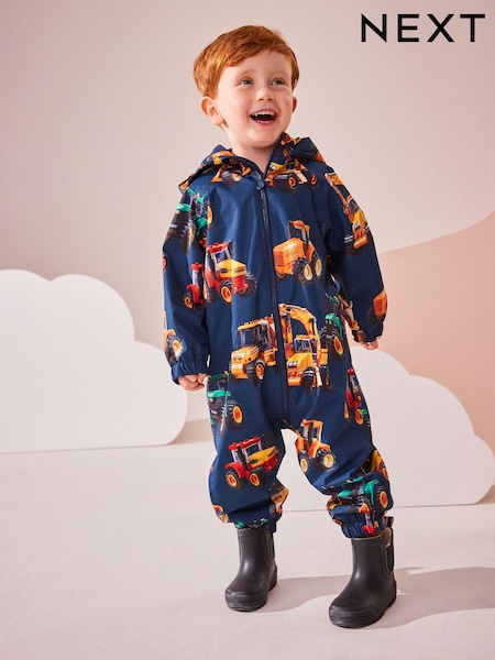 Navy Tractor Waterproof Fleece Lined Puddlesuit (3mths-7yrs) (Q53249) | €13 - €15