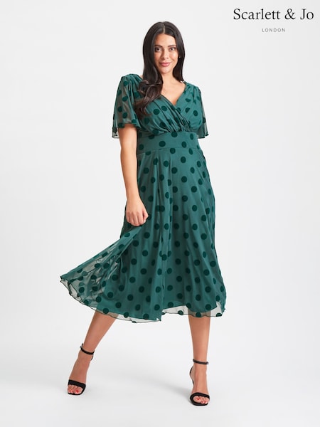 Grün - Scarlett & Jo Victoria Flock Spot Angel Sleeve Mesh Midi long Dress (Q53267) | 140 €