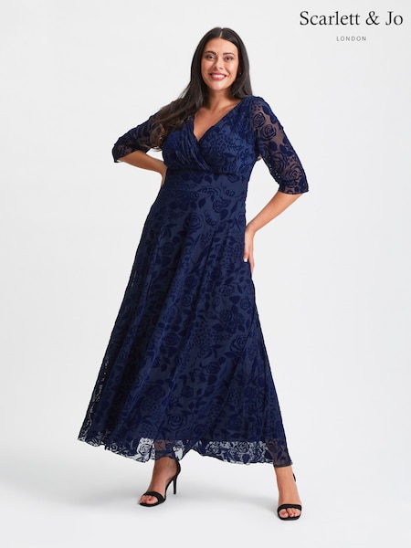 Scarlett & Jo Blue Verity Flock Maxi Gown (Q53274) | AED641
