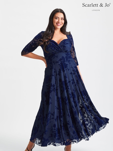 Dunkelblau - Scarlett & Jo Elizabeth Velvet Flocked Mesh Maxi Gown (Q53286) | 172 €