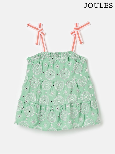 Joules Girls' Playtime Green Tiered Woven Top (Q53416) | €19.50 - €21.50