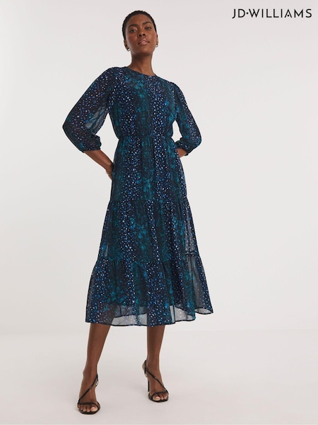JD Williams Blue Simply Be Multi Printed Chiffon Smock Dress (Q53434) | €30
