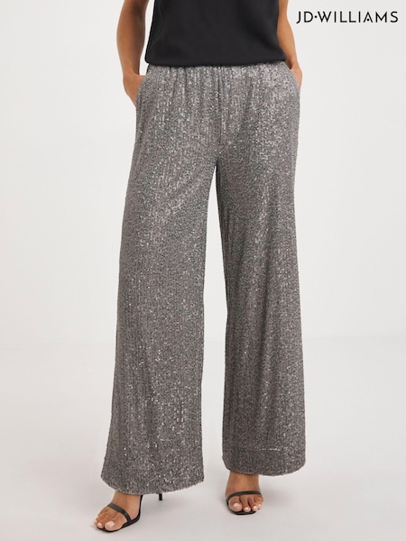 JD Williams Grey Slate Stretch Sequin Wide Leg Trousers (Q53446) | €19