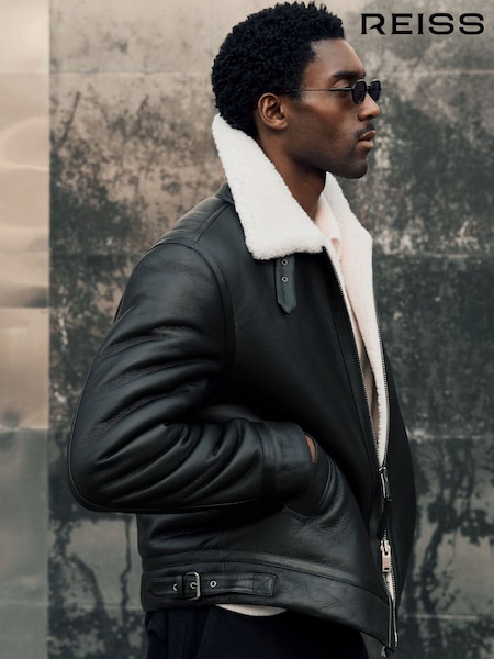 Black - Regular Reiss Bursa Leather Shearling-lined Jacket