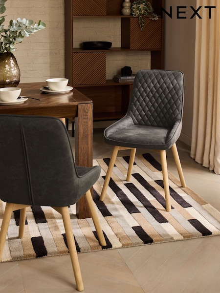Set of 2 Monza Faux Leather Peppercorn Brown Hamilton Light Wood Leg Quilted Dining Chairs (Q53541) | €380