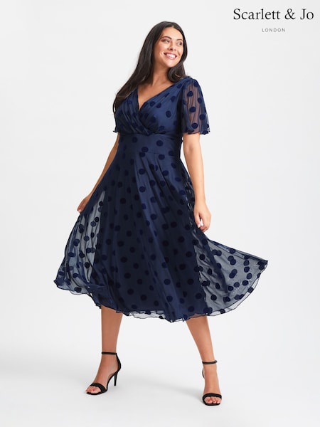 Blau - Scarlett & Jo Victoria Flock Spot Angel Sleeve Mesh Midi Long Dress (Q53564) | 140 €