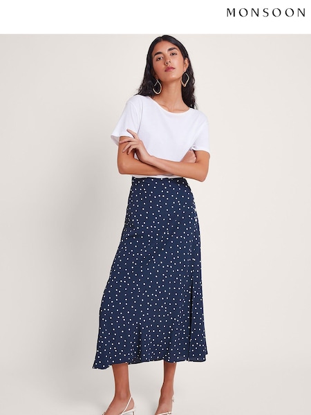 Monsoon Blue Shiloh Spot Bias Skirt (Q53602) | €34