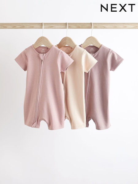 Rosa pálido - Baby Two Way Zip 100% Cotton Rompers 3 Pack (0mths-3yrs) (Q53613) | 21 € - 24 €