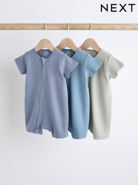 Blau - Baby Two Way Zip 100% Cotton Rompers 3 Pack (0-3yrs) (Q53624) | 21 € - 24 €