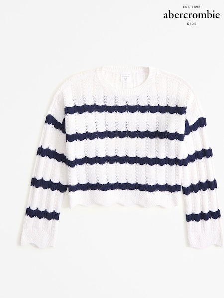 Abercrombie & Fitch Blue Open Knit Wavy Stripe Crochet Jumper (Q53737) | AED113