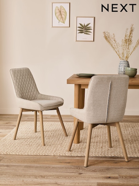 Set of 2 Tweedy Plain Light Natural Hamilton Light Wood Leg Quilted Dining Chairs (Q53749) | €330