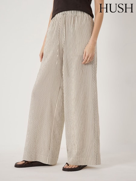White - Hush Petunia Striped Side Detail Trousers