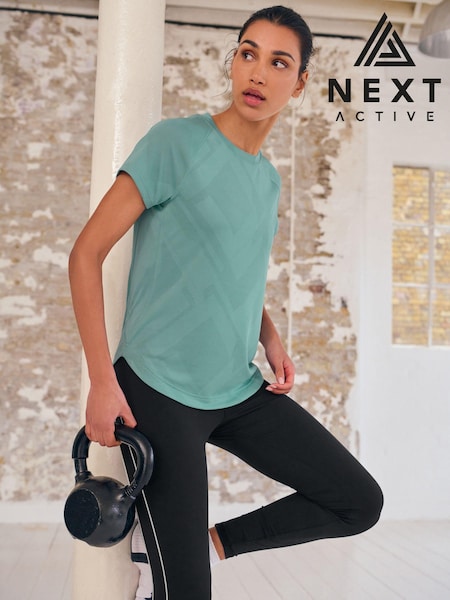 Teal Blue Active Short Sleeve Jacquard Geo Sport Top (Q53919) | €9