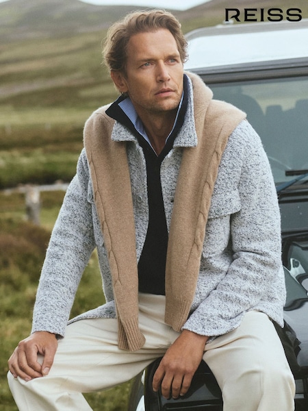 Grå/vit - Regular Reiss Kingsley Speckled Twin-pocket Overshirt With Wool