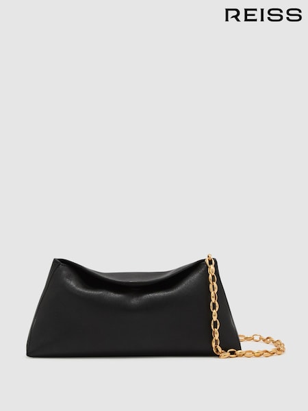 Black - Reiss Presley Leather Chain-strap Clutch Bag