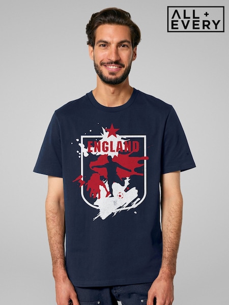 Blue - Regular All + Every England Paint Splatter Silhouette World Cup Football T-shirt