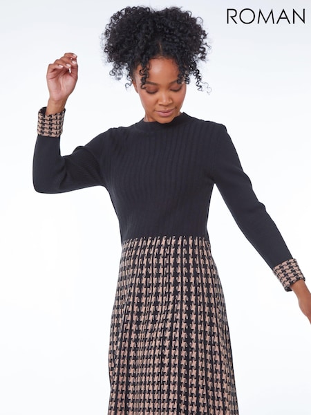 Roman Black Petite Contrast Check Dress (Q54160) | €30