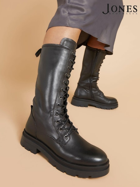 Jones Bootmaker Black Mika Leather Lace-Up Boots (Q54392) | €179