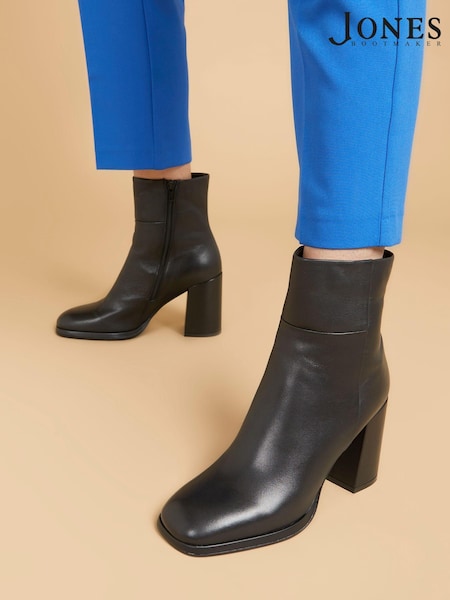 Jones Bootmaker Clarabella Leather Heeled Black Ankle Boots (Q54393) | €82