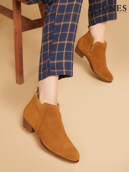 Jones Bootmaker Florie Heeled Leather Brown Ankle Boots (Q54394) | $173