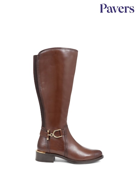 Pavers Metal Detail Long Brown Boots (Q54398) | €127