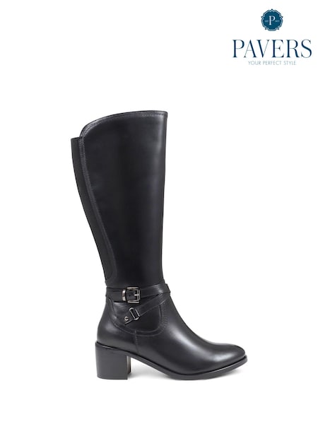 Pavers Smart Tall Black Heeled Boots (Q54399) | €56