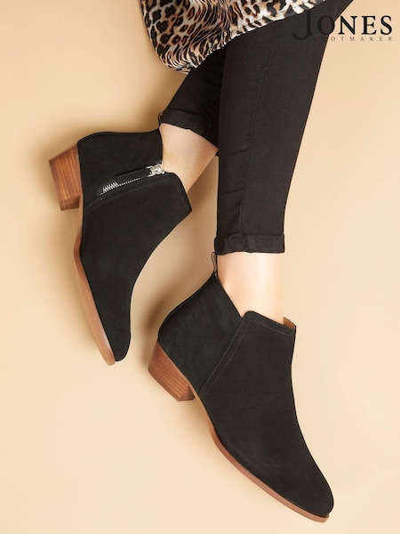 Jones Bootmaker Florie Heeled Leather Black Ankle Boots (Q54400) | R$ 1,085