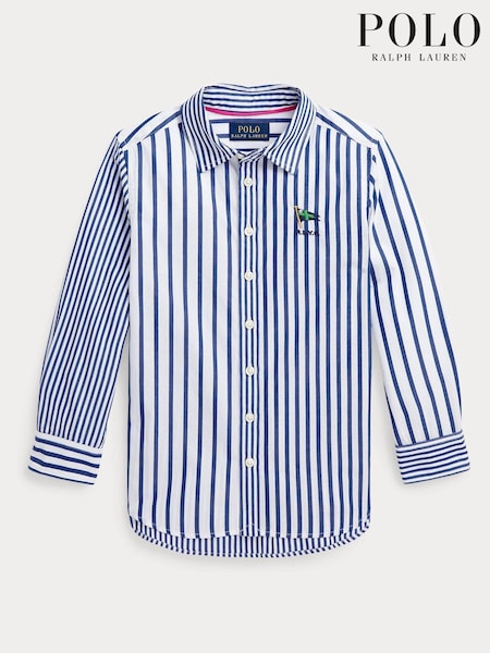 Polo Ralph Lauren Girls Blue Striped Cotton Poplin Fun Shirt (Q54503) | €49 - €54