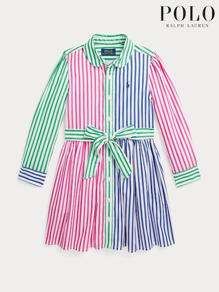 Polo Ralph Lauren Girls Pink Striped Cotton Poplin Fun Shirt Dress (Q54505) | €72 - €79