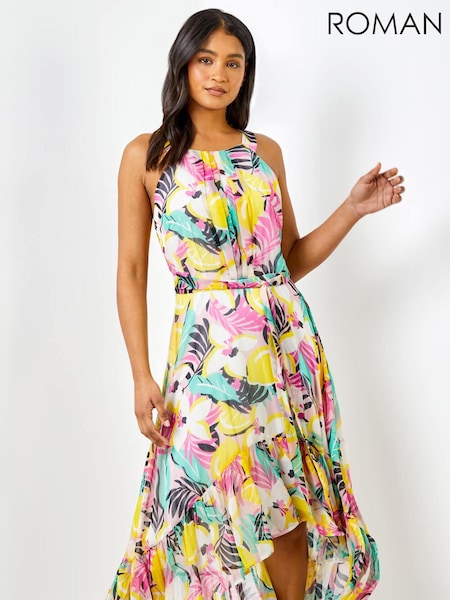 Roman Multi Halter Neck Lemon Print Dress (Q54518) | €27