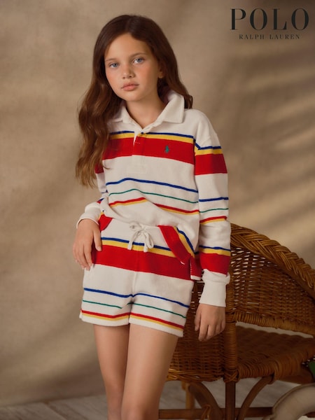 Polo Ralph Lauren Girls Green Striped Terry Rugby Shirt Shorts Set (Q54522) | €128