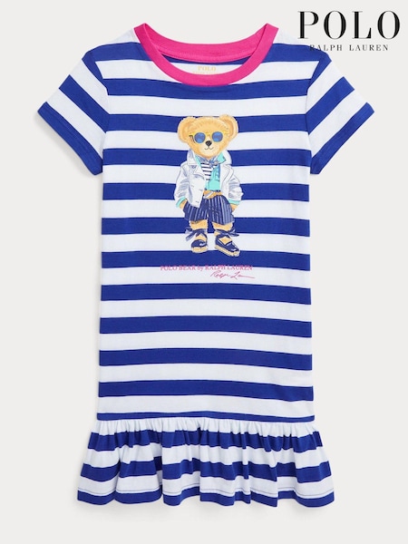 Polo Ralph Lauren Girls Blue Polo Bear Cotton Jersey T-Shirt Dress (Q54525) | €49 - €54