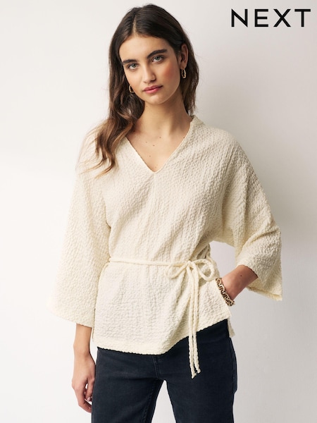 Weiß - Long Sleeve Textured Tunic (Q54650) | 7 €