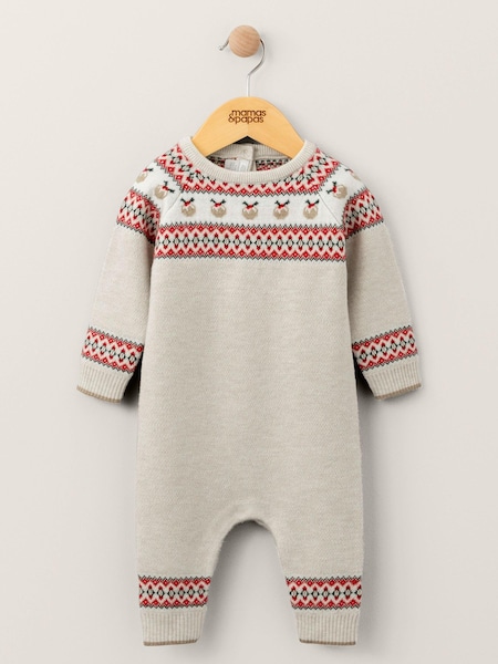 Mamas & Papas Fairisle Knitted Christmas Brown Romper (Q54676) | €17.50