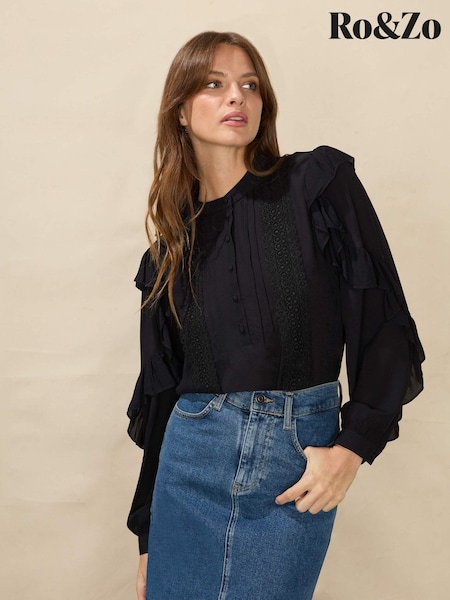 Ro&Zo Black Trim Insert Frill Sleeve Shirt (Q54961) | 60 €