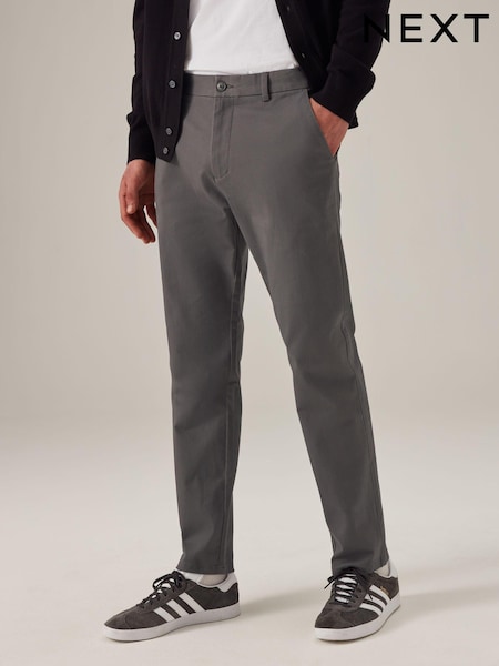 Dark Grey Elasticated Waist Slim Stretch Chino Trousers (Q54992) | R$ 230