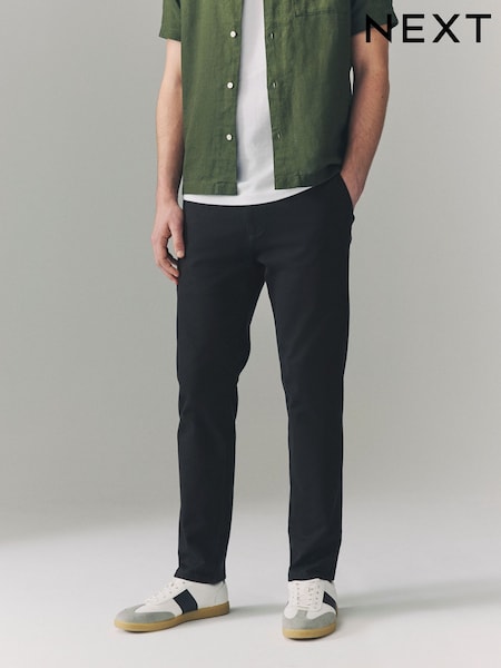 Black Elasticated Waist Slim Stretch Chino Trousers (Q54994) | R$ 230