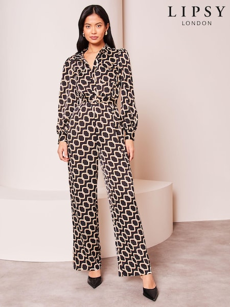 Lipsy Geo Print Long Sleeve Shirt Jumpsuit (Q55002) | 223 LEI