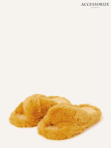 Accessorize Yellow Faux Fur Cross-Over Sliders (Q55052) | €9