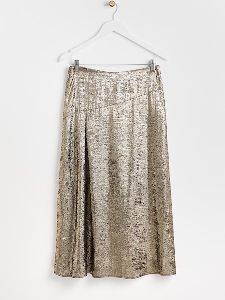 Oliver Bonas Gold Metallic Shimmer Midi Skirt (Q55410) | €37
