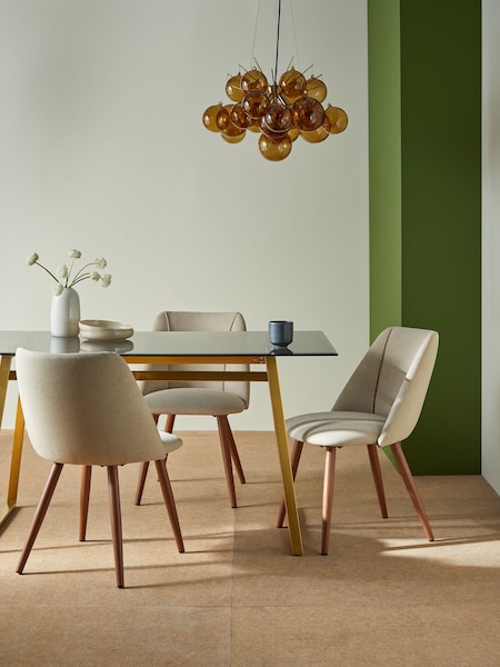 MADE.COM Set of 2 Ecru Marl and Walnut Legs Lule Non Arm Dining Chairs in Velvet (Q55614) | €377